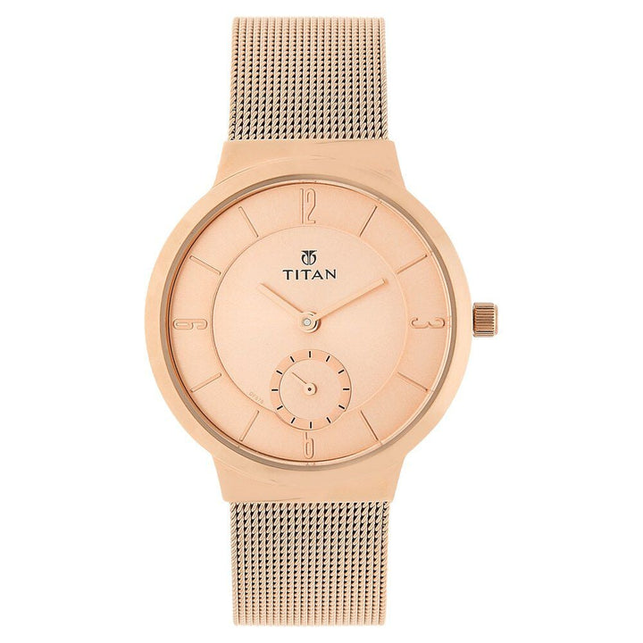 Titan Quartz Analog Rose Gold Dial Stainless Steel Strap Watch for Women NS95033WM01