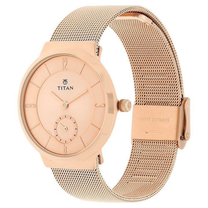 Titan Quartz Analog Rose Gold Dial Stainless Steel Strap Watch for Women NS95033WM01