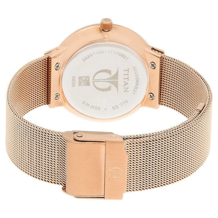 Titan Quartz Analog Rose Gold Dial Stainless Steel Strap Watch for Women NS95033WM01