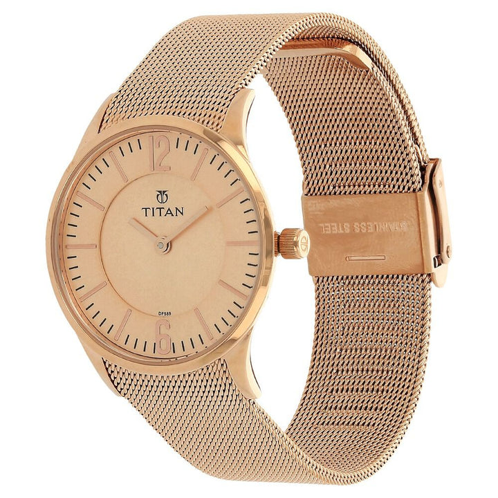 Titan Quartz Analog Rose Gold Dial Stainless Steel Strap Watch for Women NS95035WM01