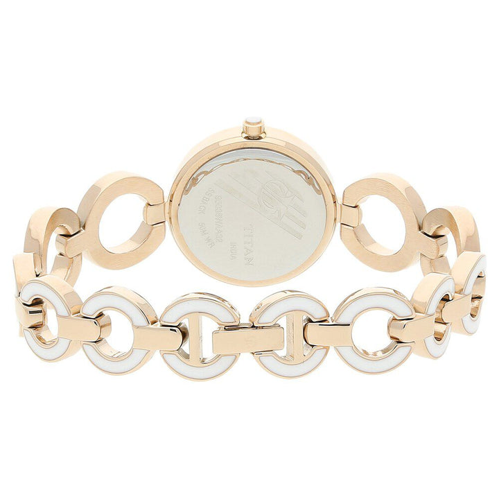 Titan Quartz Analog White Dial Metal Strap Watch for Women NR95036WM02