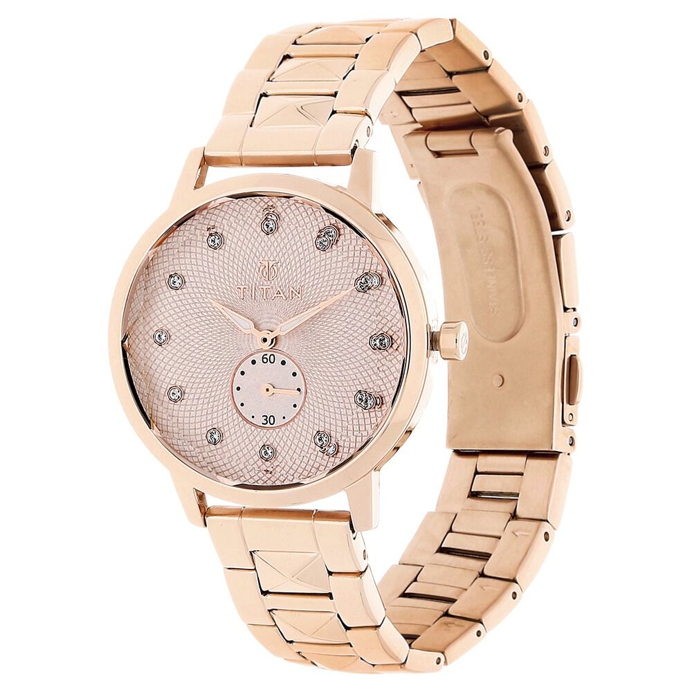 Titan Purple Past ModernRose Gold Dial Analog Stainless Steel Strap Watch for Women NS95037WM01