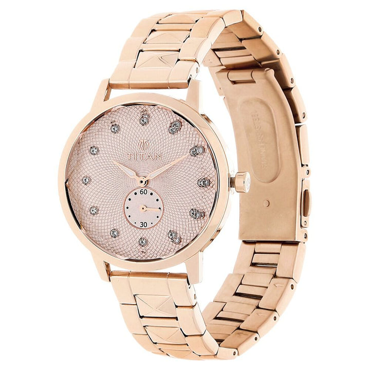 Titan Purple Past ModernRose Gold Dial Analog Stainless Steel Strap Watch for Women NS95037WM01