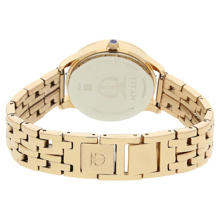 Titan Purple Rose Gold Dial Quartz Multifunction Stainless Steel Strap Watch for Women NS95040WM01