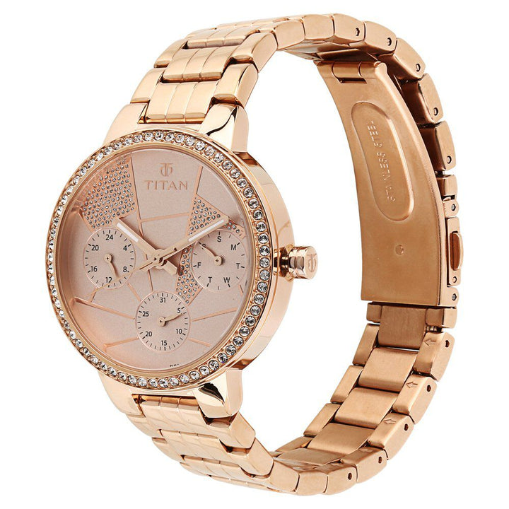 Titan Whimsy Rose Gold Dial Quartz Multifunction Stainless Steel Strap Watch for Women NS95058WM02