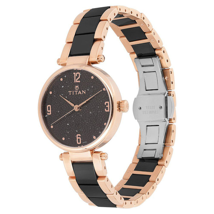 Titan Ceramics Black Dial Analog Stainless Steel and Ceramic Strap watch for Women NS95061WD01