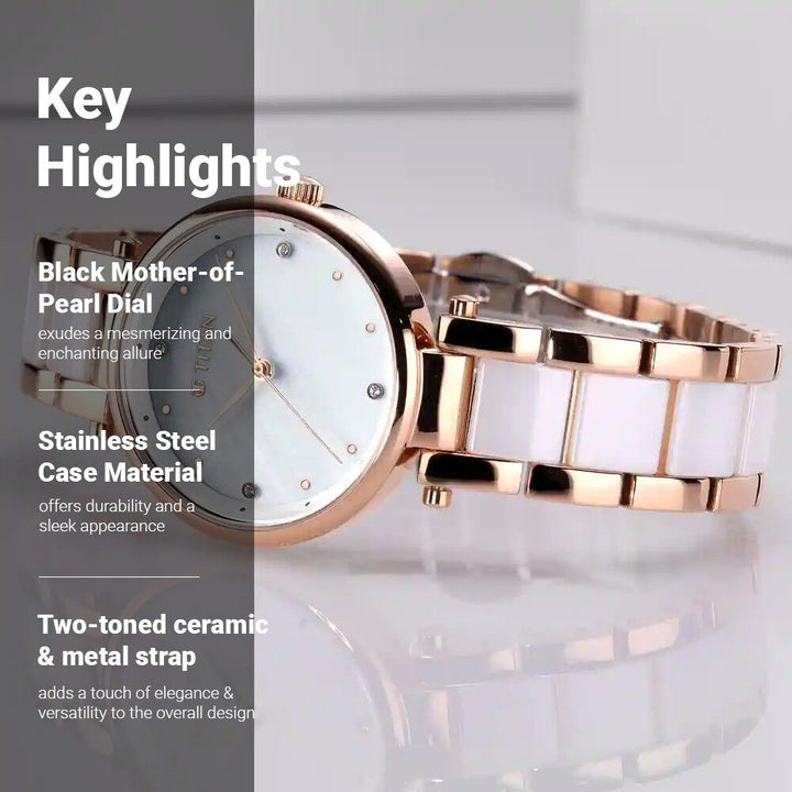 Titan Quartz Analog White Dial Ceramic Strap Watch for Women - The Watch Factory ®