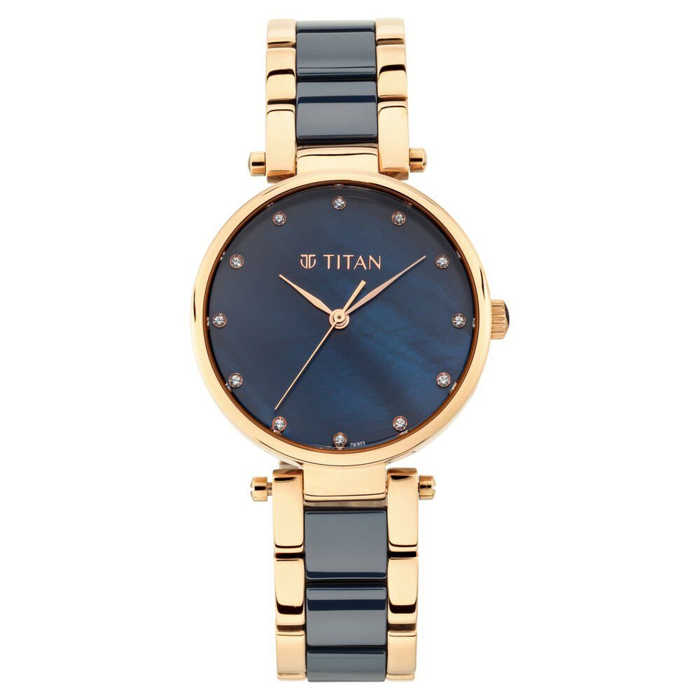 Titan Quartz Analog Blue Dial Ceramic Strap Watch for Women - The Watch Factory ®
