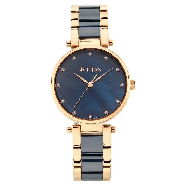 Titan Quartz Analog Blue Dial Ceramic Strap Watch for Women - The Watch Factory ®