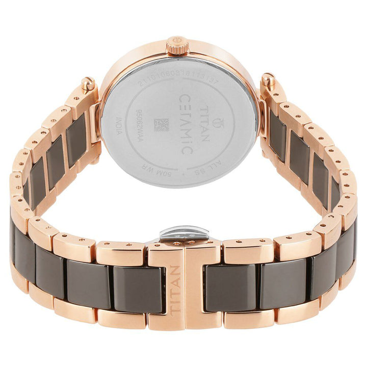 Titan Ceramics Red Dial Quartz Multifunction Stainless Steel and Ceramic Strap watch for Women NS95062WD01