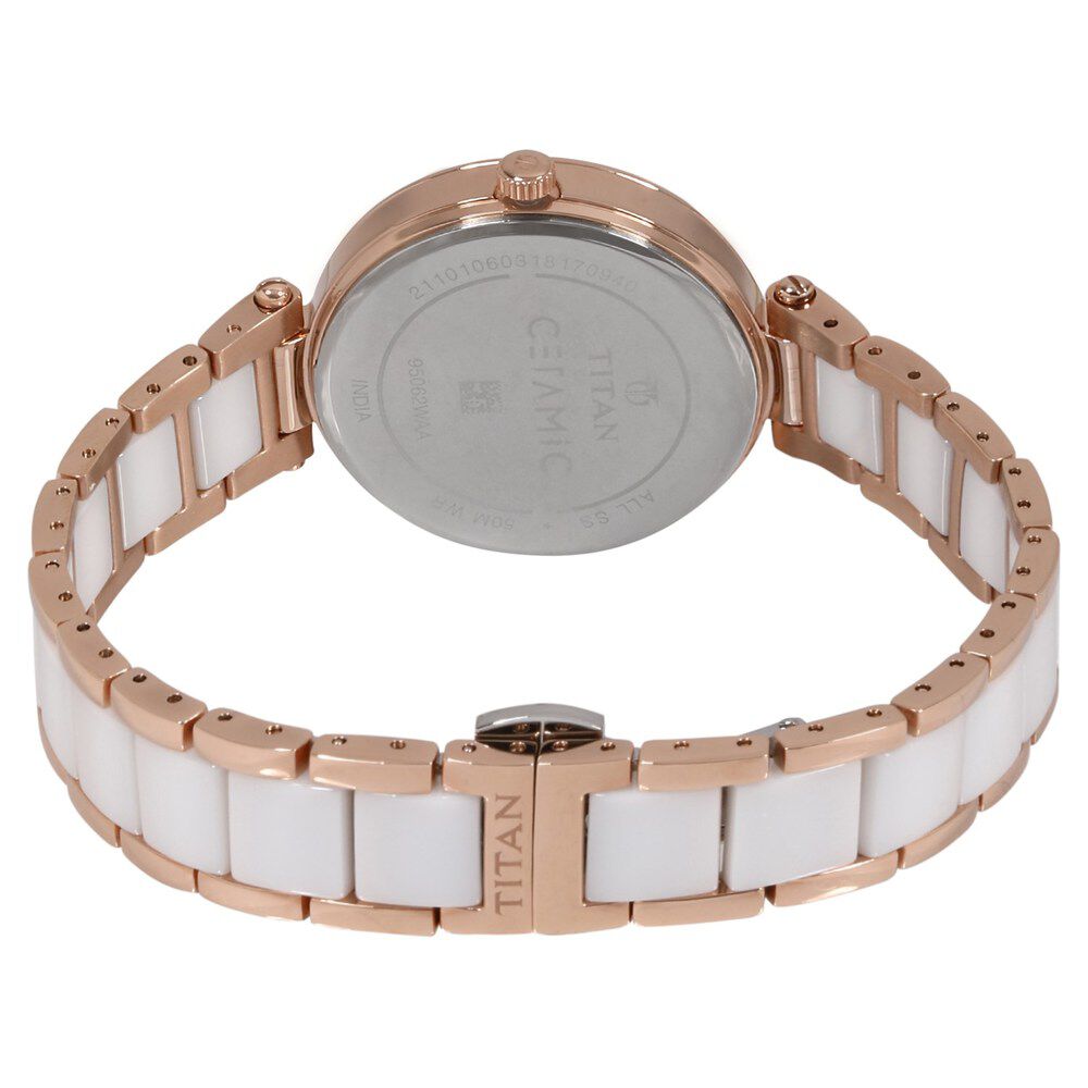 Titan Ceramics White Dial Quartz Multifunction Stainless Steel and Ceramic Strap watch for Women NS95062WD02