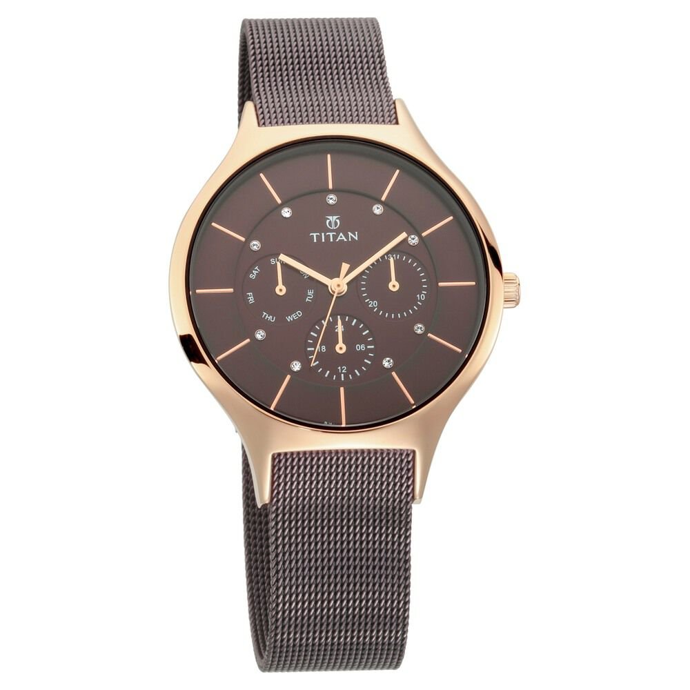 Titan Workwear Brown Dial Quartz Multifunction Metal Strap watch for Women - The Watch Factory ®