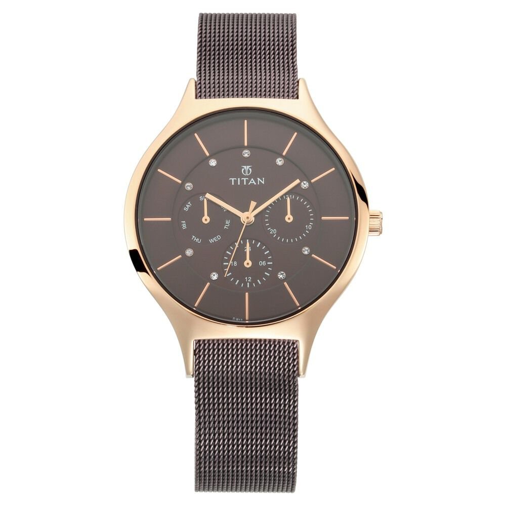 Titan Workwear Brown Dial Quartz Multifunction Metal Strap watch for Women - The Watch Factory ®
