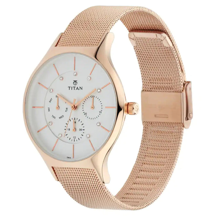 Titan Workwear Watch with White Dial & Metal Strap NP95067WM01