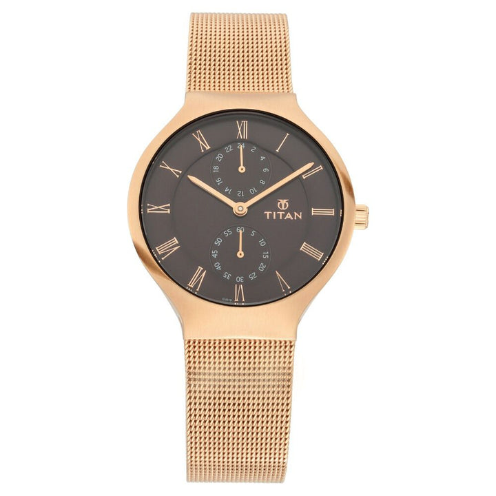 Titan Workwear Brown Dial Women Watch With Metal Strap NQ95068WM01