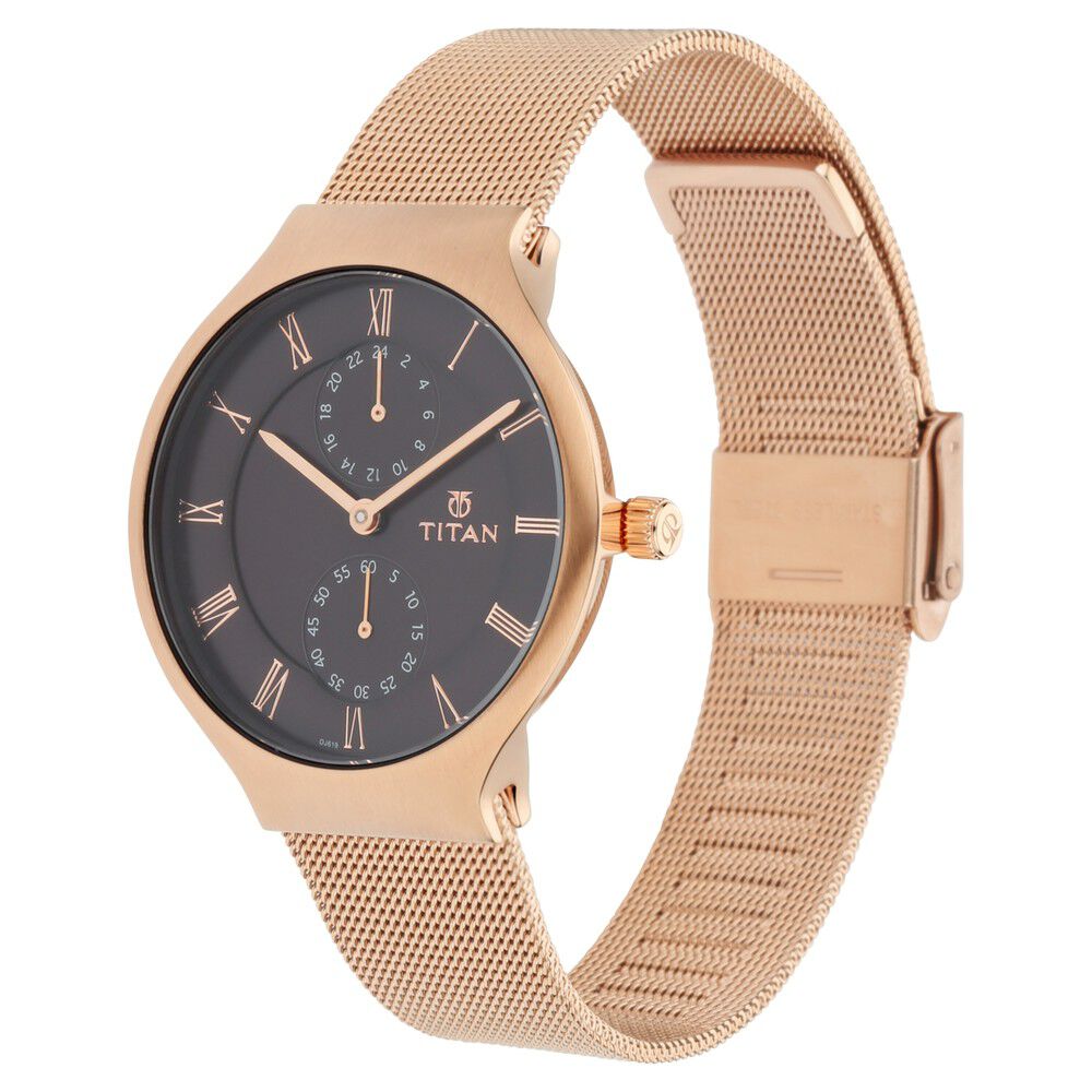 Titan Workwear Brown Dial Women Watch With Metal Strap NQ95068WM01