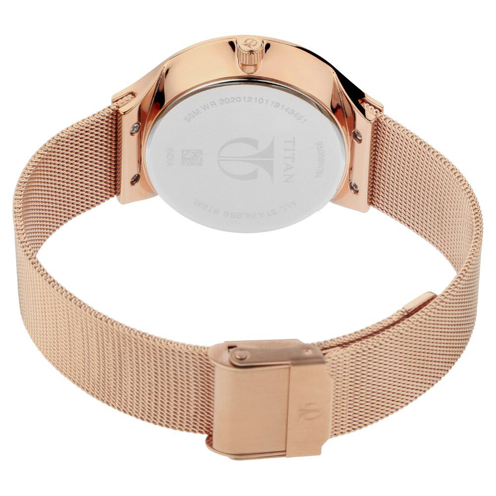 Titan Workwear Brown Dial Women Watch With Metal Strap NQ95068WM01