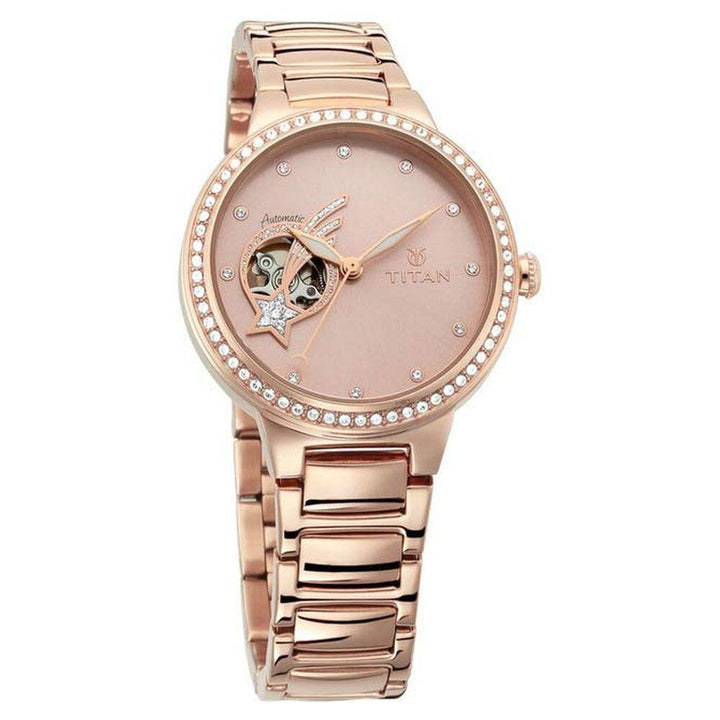 Titan Stellar Pink Automatic Stainless Steel Strap watch for Women NS95084WM01