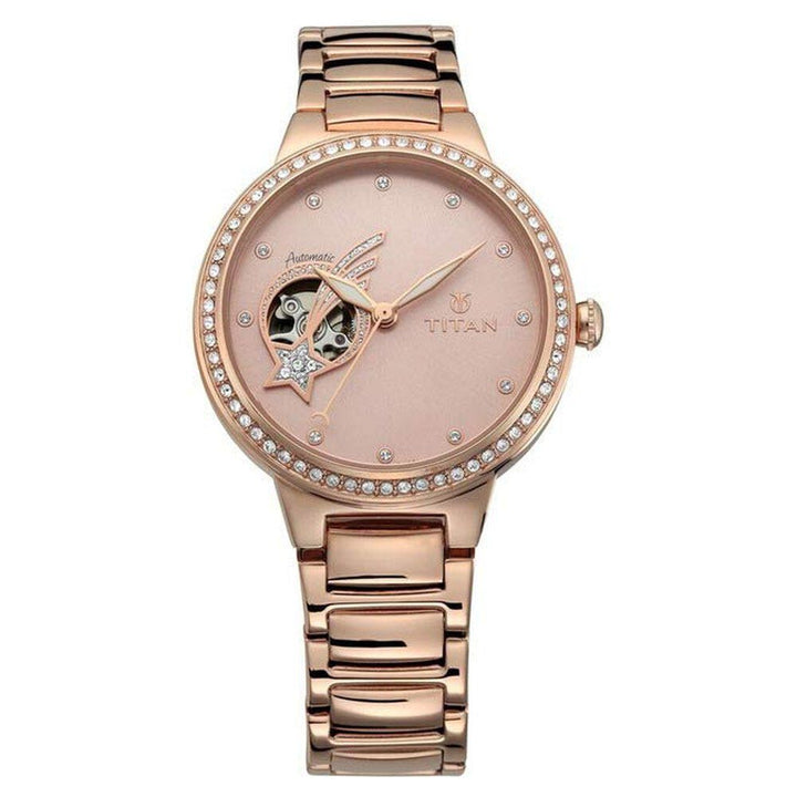 Titan Stellar Pink Automatic Stainless Steel Strap watch for Women NS95084WM01