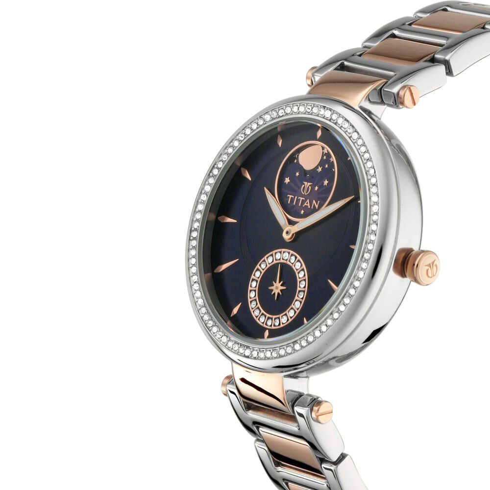 Titan Stellar Blue Dial Moonphase Stainless Steel Strap watch for Women NS95085KM01