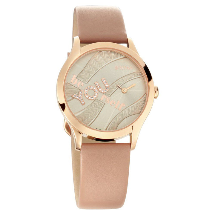 Titan Self Expression Rose Gold Dial Analog Leather Strap Watch for Women NS95111WL02