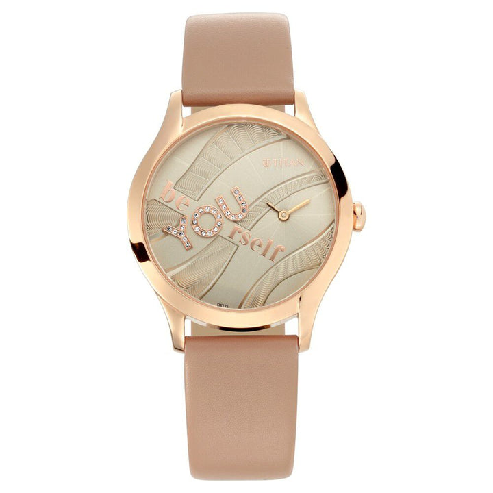 Titan Self Expression Rose Gold Dial Analog Leather Strap Watch for Women NS95111WL02