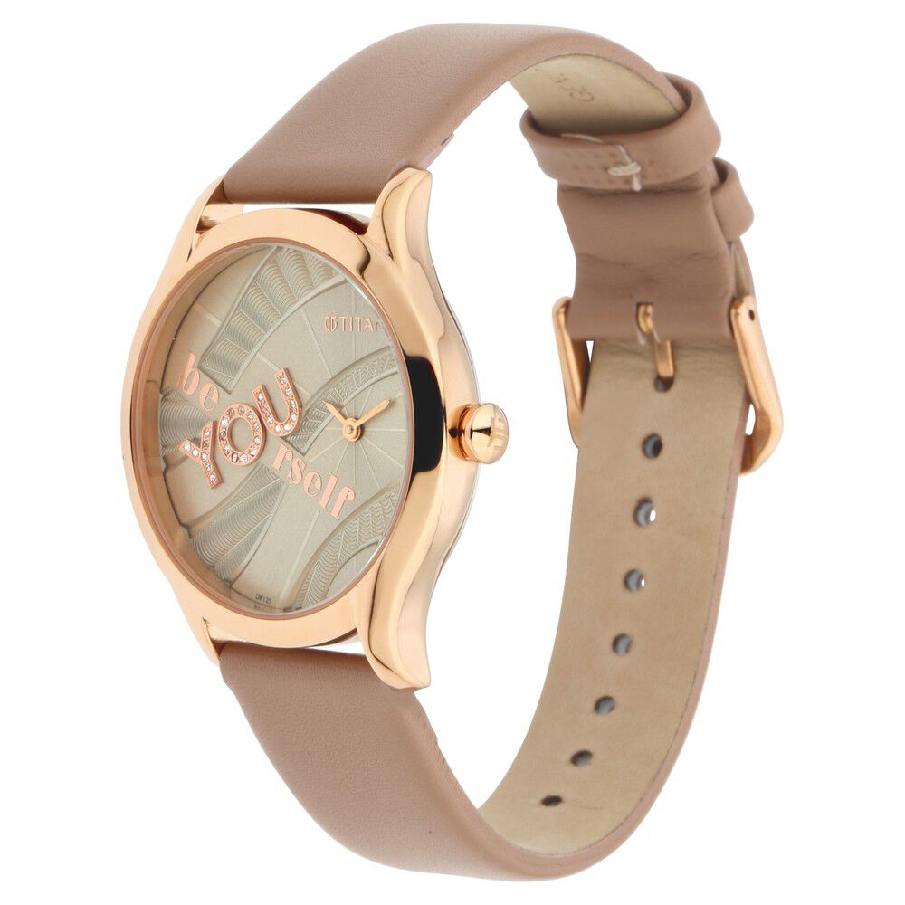 Titan Self Expression Rose Gold Dial Analog Leather Strap Watch for Women NS95111WL02