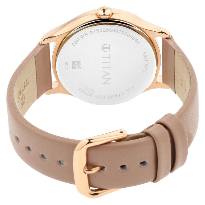 Titan Self Expression Rose Gold Dial Analog Leather Strap Watch for Women NS95111WL02