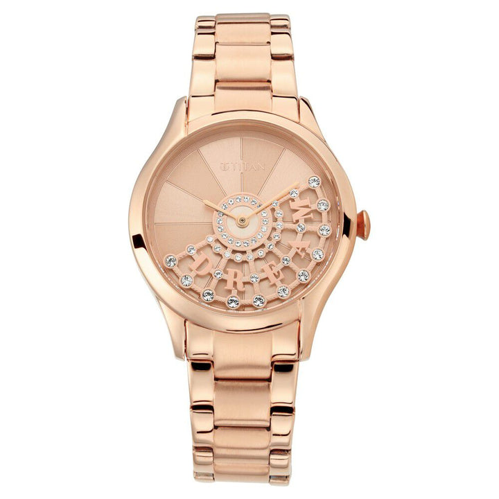 Titan Self Expression Rose Gold Dial Women Watch With Stainless Steel Strap NS95111WM01