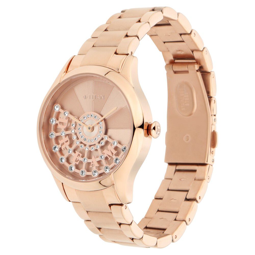 Titan Self Expression Rose Gold Dial Women Watch With Stainless Steel Strap NS95111WM01