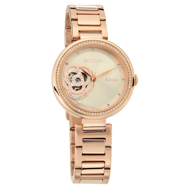 Titan Self Expression Rose Gold Dial Women Watch With Stainless Steel Strap