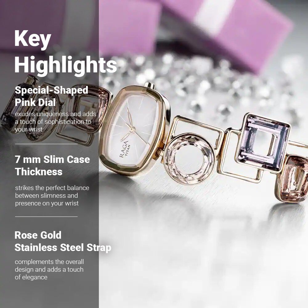 Titan Raga Facets Pink Dial Analog Stainless Steel Strap Watch for Women NS95118WM02