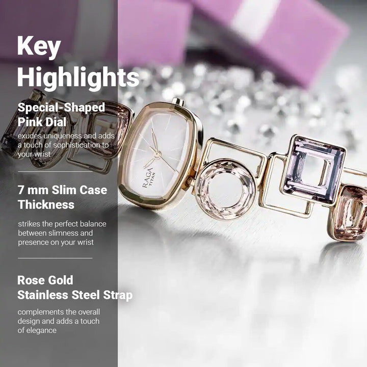 Titan Raga Facets Pink Dial Analog Stainless Steel Strap Watch for Women - The Watch Factory ®