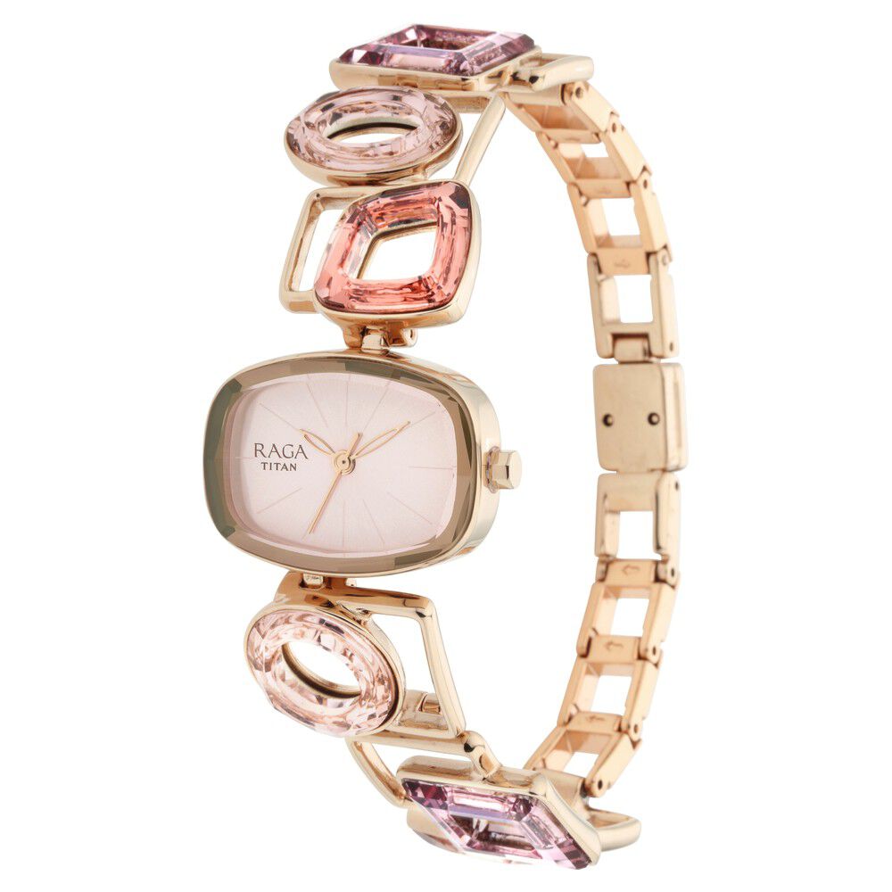 Titan Raga Facets Pink Dial Analog Stainless Steel Strap Watch for Women NS95118WM02