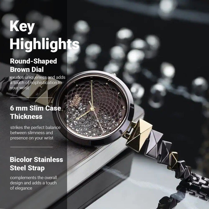 Titan Raga Facets Brown Dial Analog Stainless Steel Strap watch for Women NS95121KM01