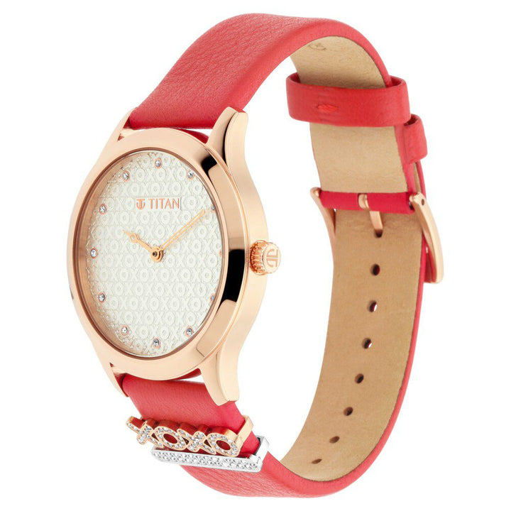 Titan Charming LoveWhite Dial Analog Leather Strap watch for Women NR95124WL01F