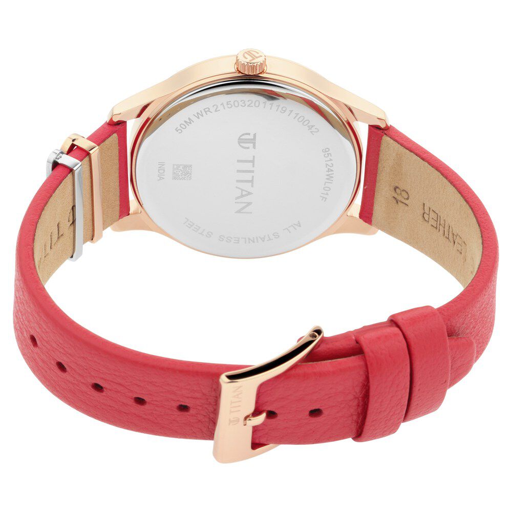 Titan Charming LoveWhite Dial Analog Leather Strap watch for Women NR95124WL01F