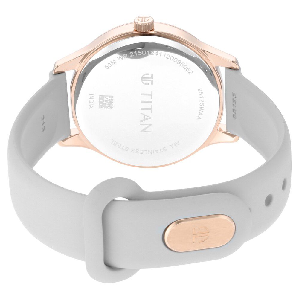 Titan Athleisure White Dial Analog Rubber Strap Watch for Women NS95125WP01