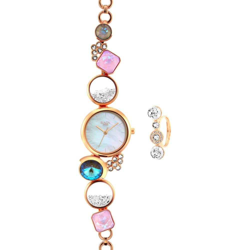 Titan Raga Moments Of Joy Quartz Analog Mother of Pearl Round Dial Rose Gold Metal Strap Watch For Women - The Watch Factory ®