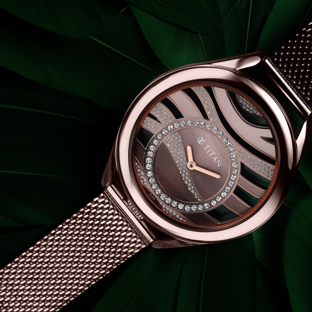 Titan Animalia Quartz Analog Dial Brown Stainless Steel Strap Watch For Women - The Watch Factory ®