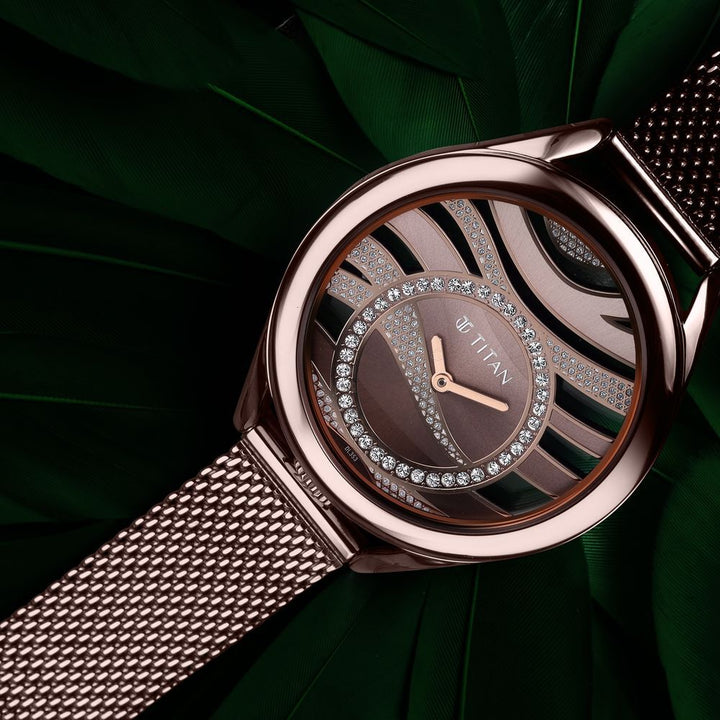 Titan Animalia Quartz Analog Dial Brown Stainless Steel Strap Watch For Women - The Watch Factory ®