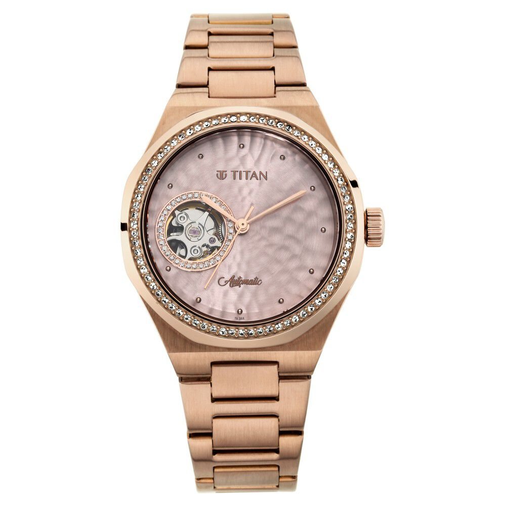 Titan Animalia Rose Gold Dial Automatic Stainless Steel Strap Watch for Women - The Watch Factory ®