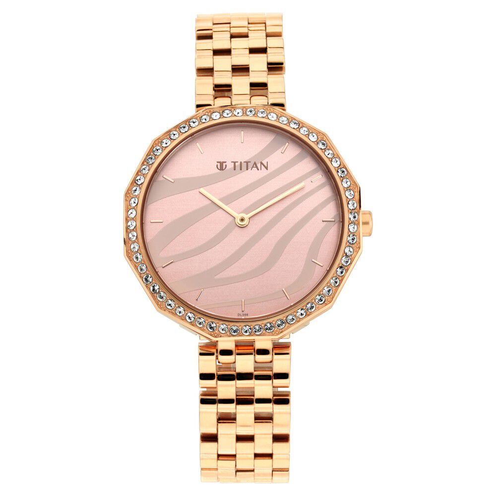 Titan Animalia Rose Gold Dial Quartz Analog Stainless Steel Strap Watch for Women NS95132WM01