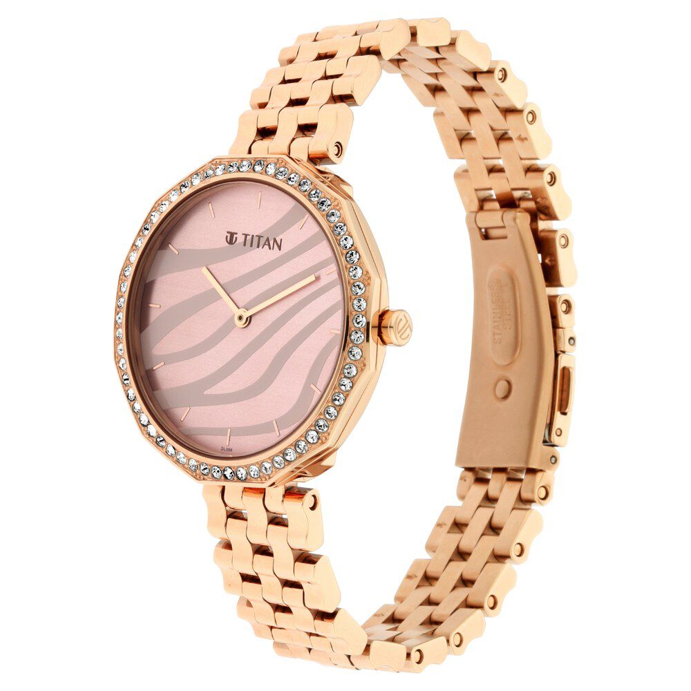 Titan Animalia Rose Gold Dial Quartz Analog Stainless Steel Strap Watch for Women NS95132WM01