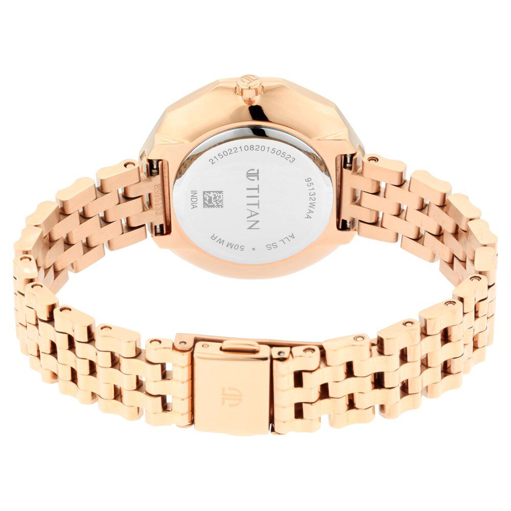 Titan Animalia Rose Gold Dial Quartz Analog Stainless Steel Strap Watch for Women NS95132WM01