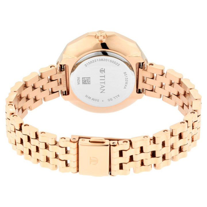 Titan Animalia Rose Gold Dial Quartz Analog Stainless Steel Strap Watch for Women NS95132WM01