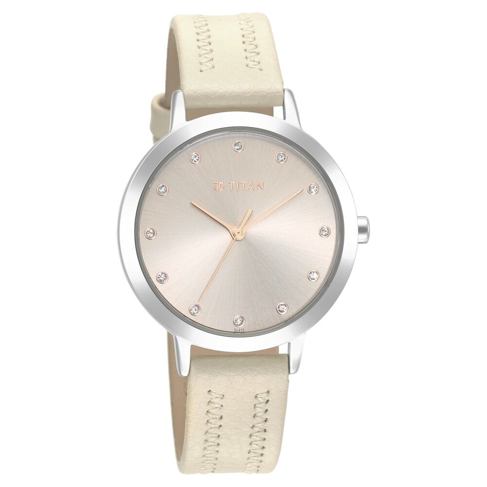 Titan Memento Beige Dial Analog Leather Strap Watch for Women NR95133SL02