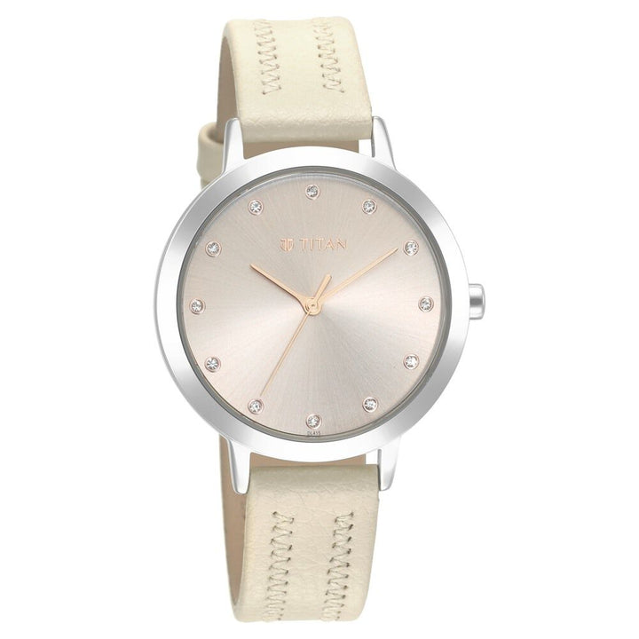 Titan Memento Beige Dial Analog Leather Strap Watch for Women NR95133SL02
