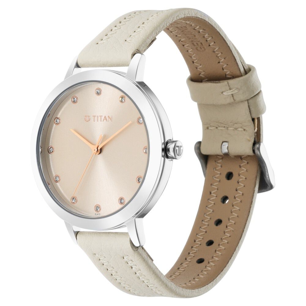 Titan Memento Beige Dial Analog Leather Strap Watch for Women NR95133SL02