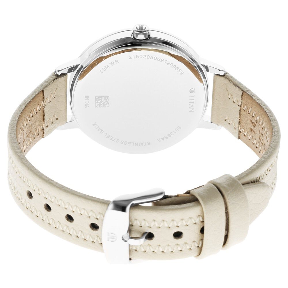 Titan Memento Beige Dial Analog Leather Strap Watch for Women NR95133SL02
